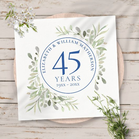 Serviette En Papier 45e anniversaire du 65e Mariage Verdure aquarelle