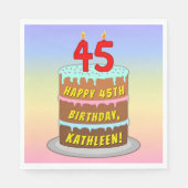 Serviette En Papier 45e anniversaire : Gâteau et bougies amusants + No (Devant)