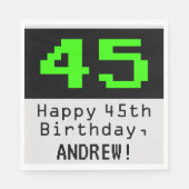 Serviette En Papier 45e anniversaire - Nerdy / Geeky Style "45" & Nom (Devant)