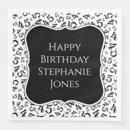 Serviette En Papier 45e anniversaire noir/blanc Motif numéro 45 (Devant)
