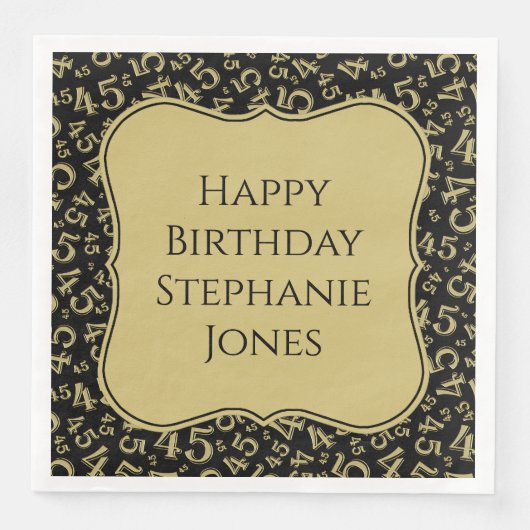 Serviette En Papier 45e anniversaire Noir/Or Random Motif 45 (Devant)