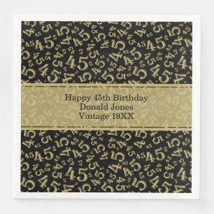 Serviette En Papier 45e anniversaire Numéro d'âge Motif Or/Noir