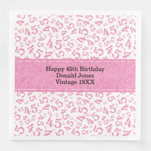 Serviette En Papier 45e anniversaire Numéro d'âge Motif rose/blanc