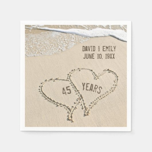 Serviette En Papier 45e Anniversaire Plage Coeurs serviettes (Devant)