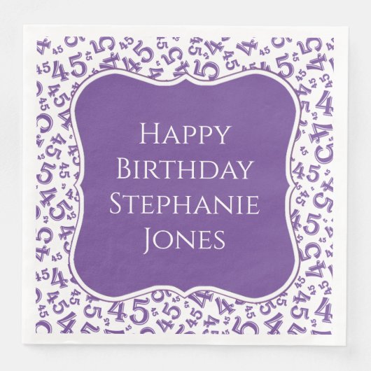 Serviette En Papier 45e anniversaire violet/blanc Motif 45 (Devant)