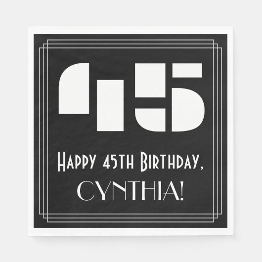 Serviette En Papier 45ème anniversaire : Art Déco Inspiré Look "45" +  (Devant)