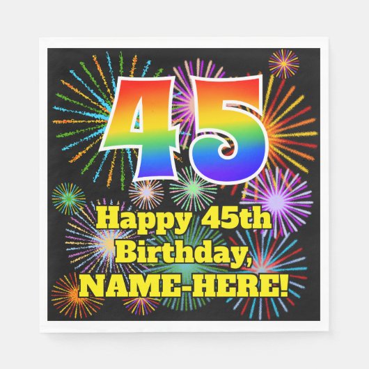 Serviette En Papier 45ème anniversaire : Fun Fireworks Motif + Rainbow (Devant)