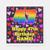 Serviette En Papier 47e anniversaire : Amour Hearts Motif, Arc en ciel (Devant)