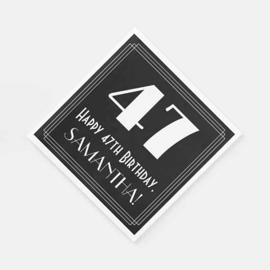 Serviette En Papier 47e anniversaire ~ Art Déco Inspiré Look "47", Nom (Coin)