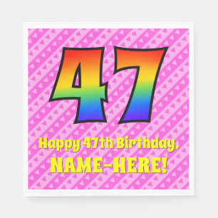 Serviette En Papier 47e anniversaire : Pink Stripes & Hearts, Arc en c