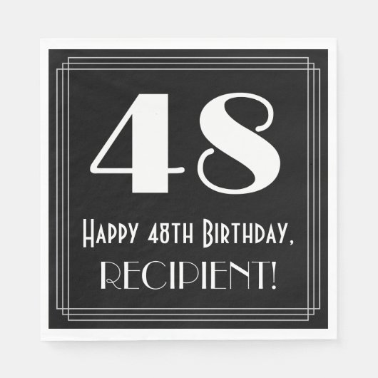 Serviette En Papier 48e anniversaire ~ Art Déco Inspiré Look "48", Nom (Devant)