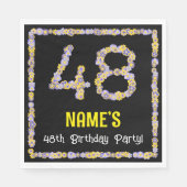 Serviette En Papier 48e Anniversaire : Fleurs Florales Numéro, Nom Per (Devant)