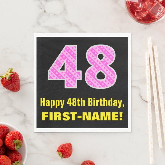 Serviette En Papier 48e anniversaire : Pink Stripes and Hearts "48" +  (En situation)