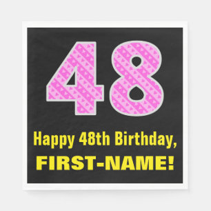 Serviette En Papier 48e anniversaire : Pink Stripes and Hearts "48" + 