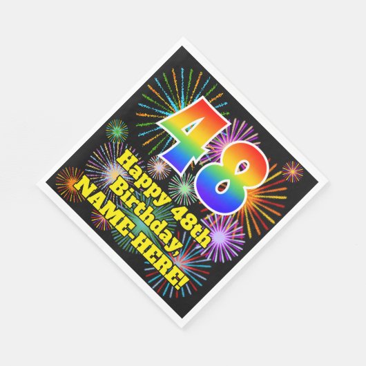 Serviette En Papier 48ème anniversaire : Fun Fireworks Motif + Rainbow (Coin)