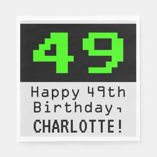 Serviette En Papier 49e anniversaire - Nerdy / Geeky Style "49" & Nom (Devant)