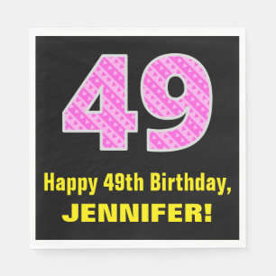 Serviette En Papier 49e anniversaire : Pink Stripes and Hearts "49" + 