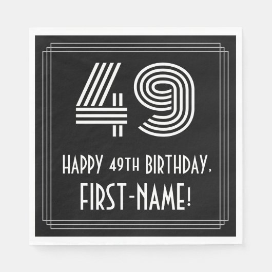 Serviette En Papier 49ème anniversaire : Art Déco Inspiré Look "49" + (Devant)