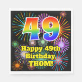 Serviette En Papier 49ème anniversaire : Fun Fireworks Motif + Rainbow (Devant)