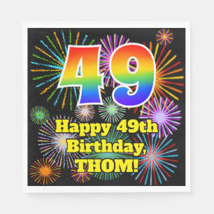 Serviette En Papier 49ème anniversaire : Fun Fireworks Motif + Rainbow