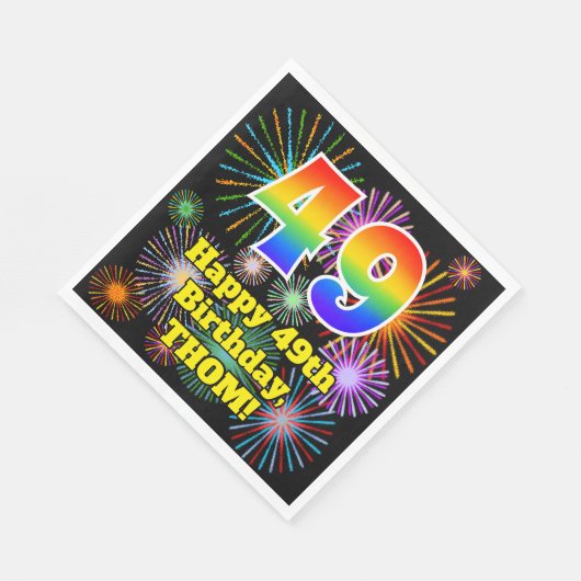 Serviette En Papier 49ème anniversaire : Fun Fireworks Motif + Rainbow (Coin)