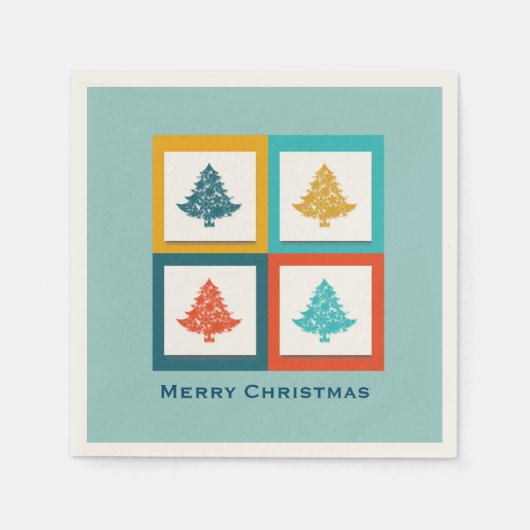 Serviette En Papier 4 Arbres de Noël Retro Design (Devant)