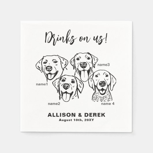 Serviette En Papier 4 Chiens Sur Mesure Boivent Sur Moi (Devant)
