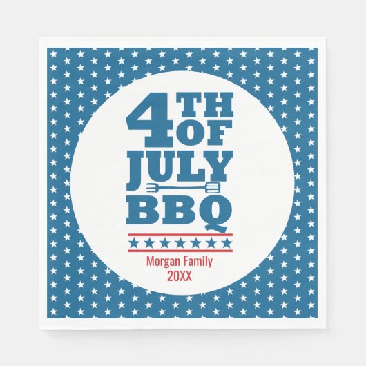 Serviette En Papier 4 juillet BBQ Party Blue Star (Devant)