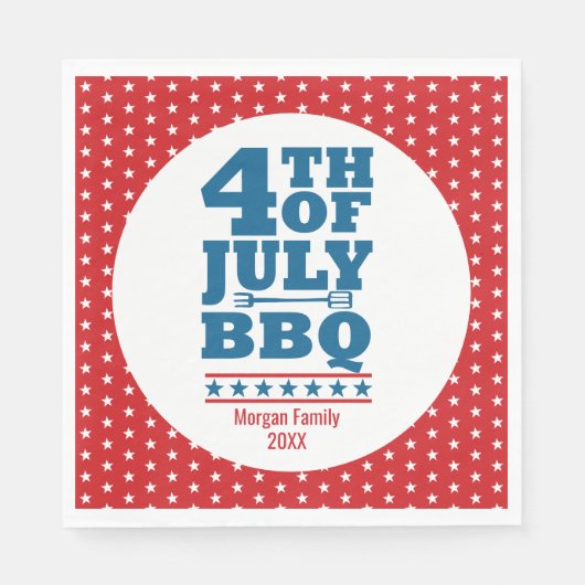 Serviette En Papier 4 juillet BBQ Party personnalisé Red Star (Devant)
