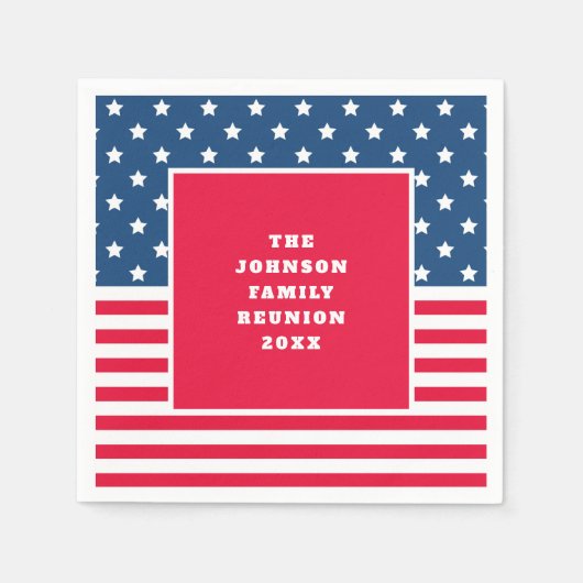 Serviette En Papier 4 juillet Étoiles et rayures Réunion familiale (Devant)