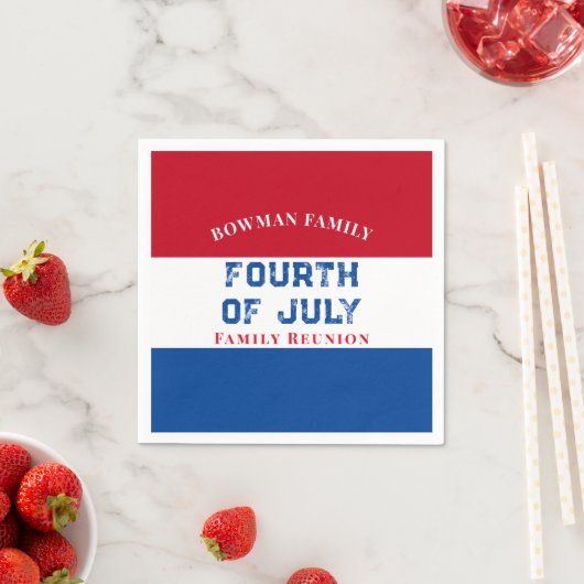 Serviette En Papier 4 juillet Famille Réunion Rouge Bleu Bleu Blanc Pe (En situation)