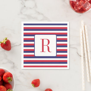Serviette En Papier 4 juillet Party Monogramme rouge blanc et bleu