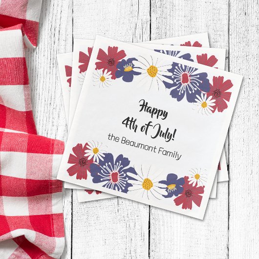 Serviette En Papier 4 juillet Retro Red Blue Summer Party