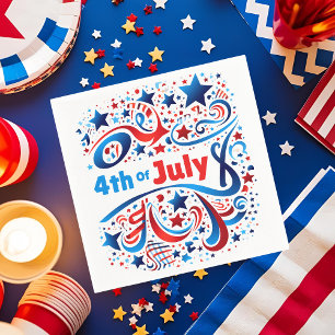Serviette En Papier 4 juillet Texte & Étoiles Fête patriotique
