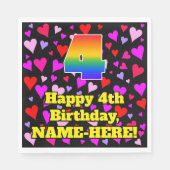 Serviette En Papier 4e anniversaire : Amour Hearts Motif, Arc-en-ciel (Devant)