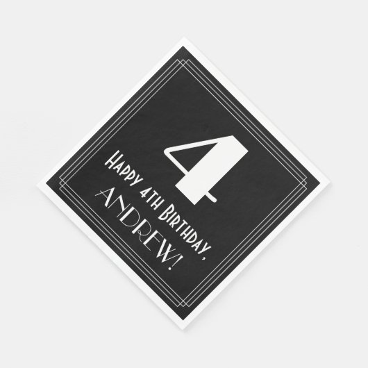 Serviette En Papier 4e anniversaire ~ Art Déco Inspiré Look "4", Nom (Coin)