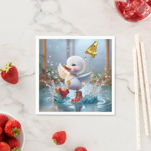 Serviette En Papier 4e anniversaire Duck Dancing In the Rain Puddle (En situation)