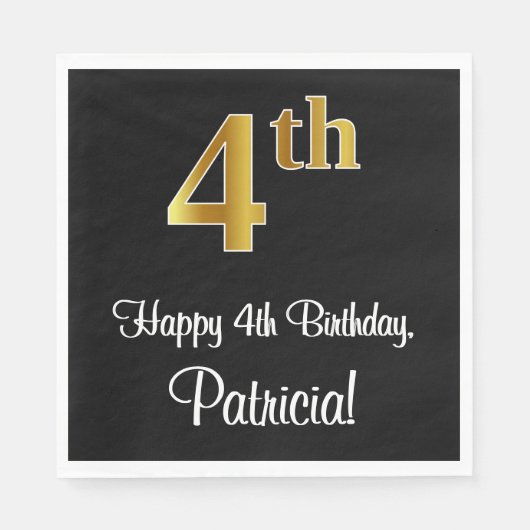 Serviette En Papier 4e anniversaire ~ Elégant luxe Faux Gold Look # (Devant)