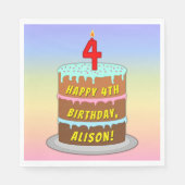 Serviette En Papier 4e anniversaire : Fun Cake and Candle + Nom person (Devant)