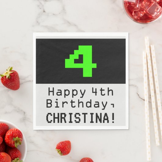 Serviette En Papier 4e anniversaire - Nerdy / Geeky Style "4" & Nom (En situation)