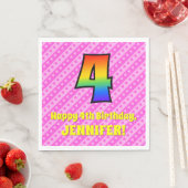 Serviette En Papier 4e anniversaire : Pink Stripes & Hearts, Rainbow # (En situation)