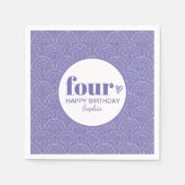 Serviette En Papier 4e anniversaire simple violet avec nom (Devant)