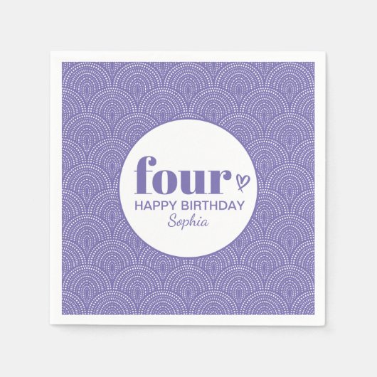 Serviette En Papier 4e anniversaire simple violet avec nom (Devant)