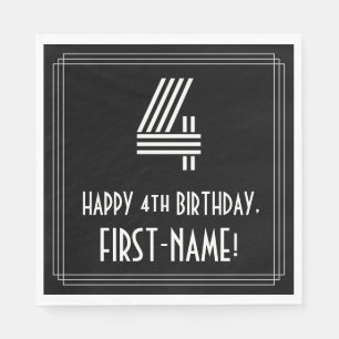Serviette En Papier 4ème anniversaire : Art Déco Inspiré Look "4" + No