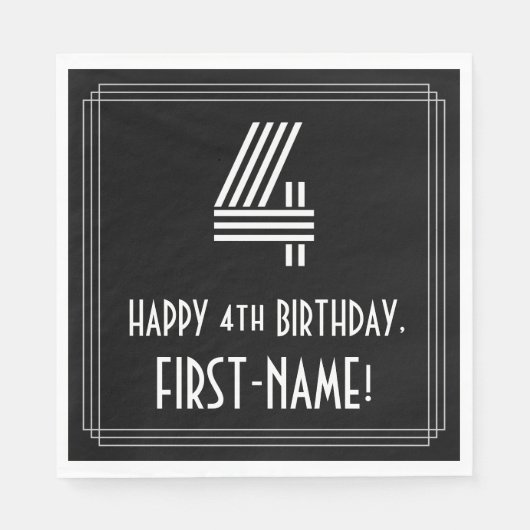 Serviette En Papier 4ème anniversaire : Art Déco Inspiré Look "4" + No (Devant)