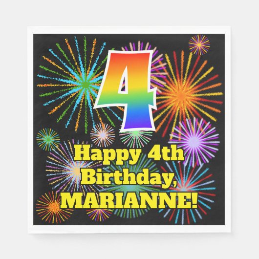 Serviette En Papier 4ème anniversaire : Fun Motif Fireworks + Rainbow (Devant)