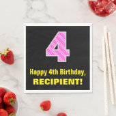 Serviette En Papier 4ème anniversaire : Pink Stripes and Hearts "4" + (En situation)