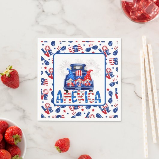 Serviette En Papier 4th Of July Gnomes (En situation)