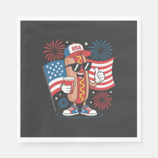 Serviette En Papier 4th Of July Hotdog American Flag Patriotic Firewor