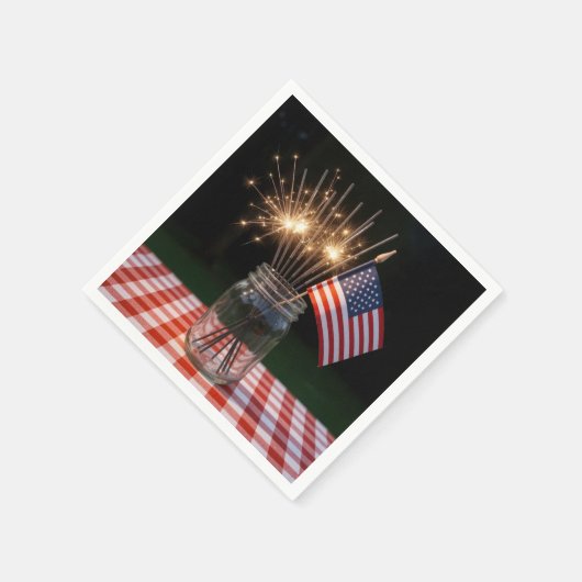Serviette En Papier 4th of July Sparklers With American Flag (Coin)
